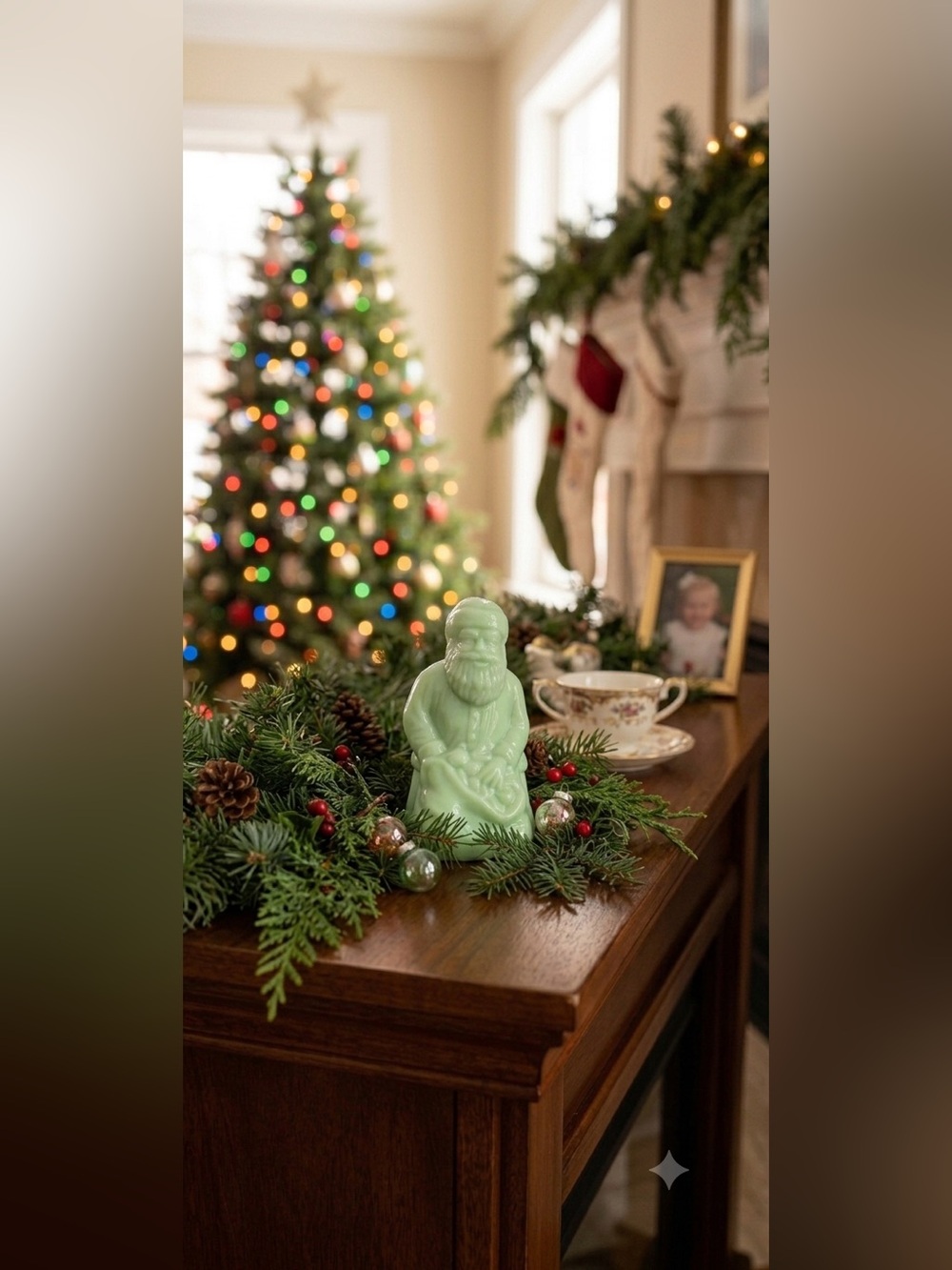 Vintage-Style Mosser Glass Jadeite Kneeling Santa Figurine - Fenton Mold